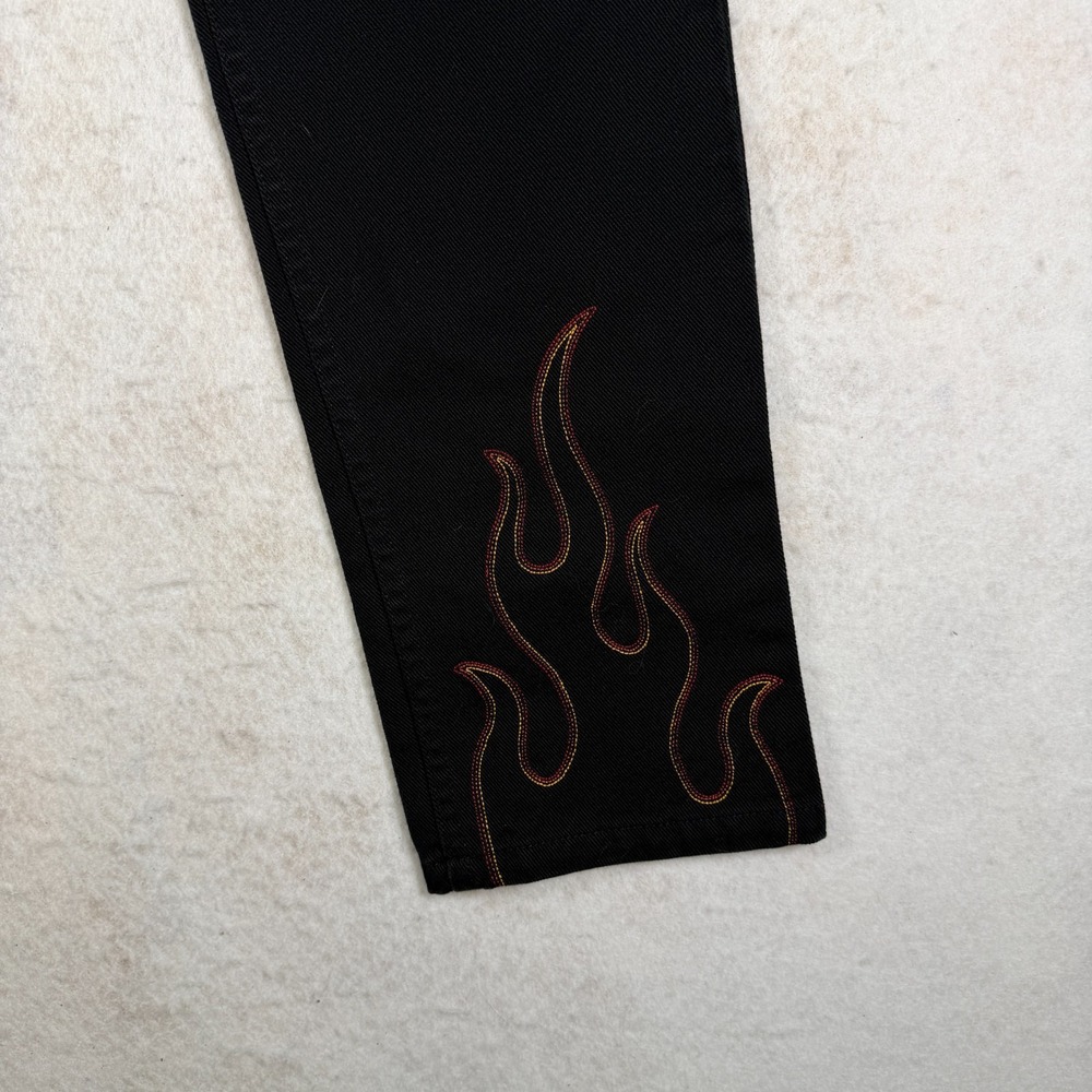 Harley Davidson Womens Size 8 Black Jeans Embroidered Flame Hem Moto Y2K Biker - Picture 3 of 8